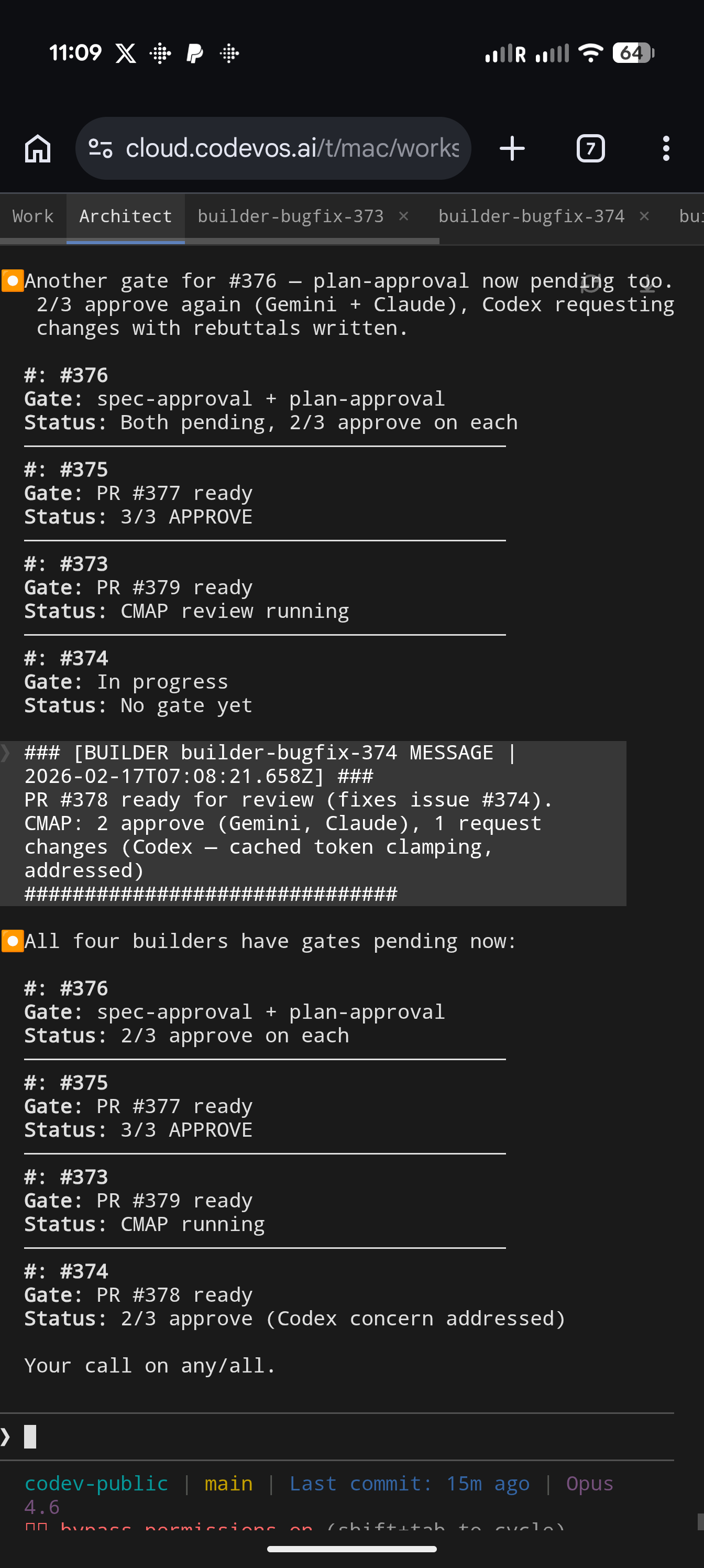 Tower mobile — Gate management showing 4 builders with pending approvals